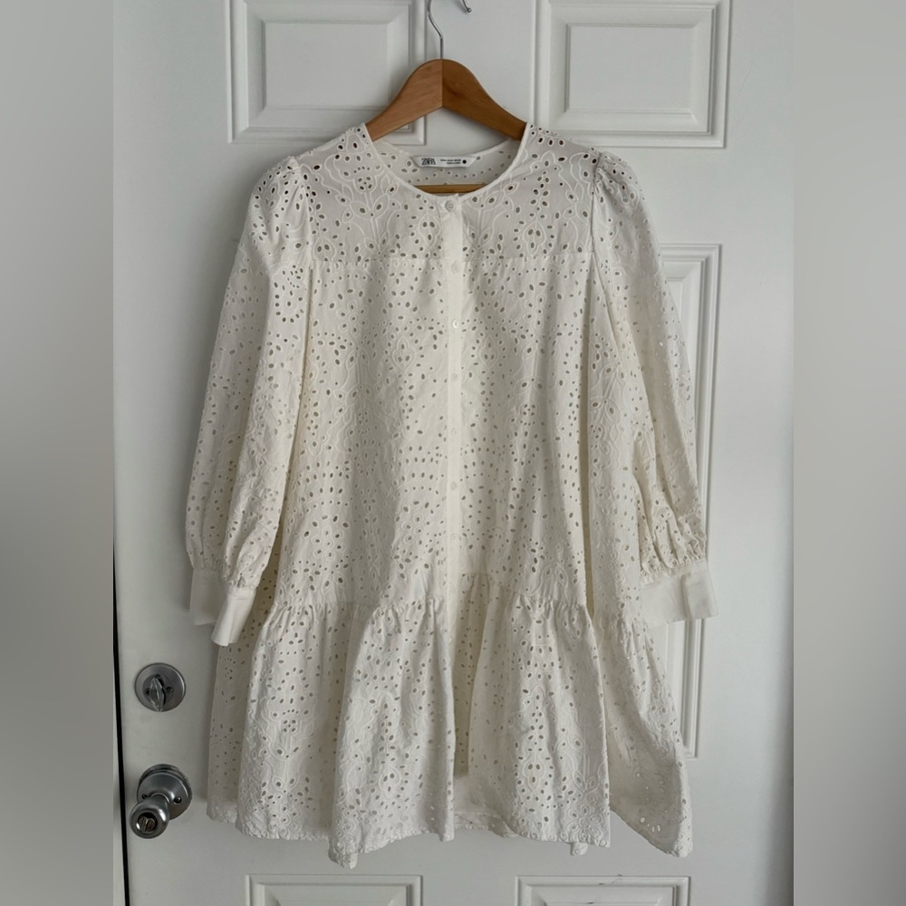 Zara White Eyelet Dress Size M